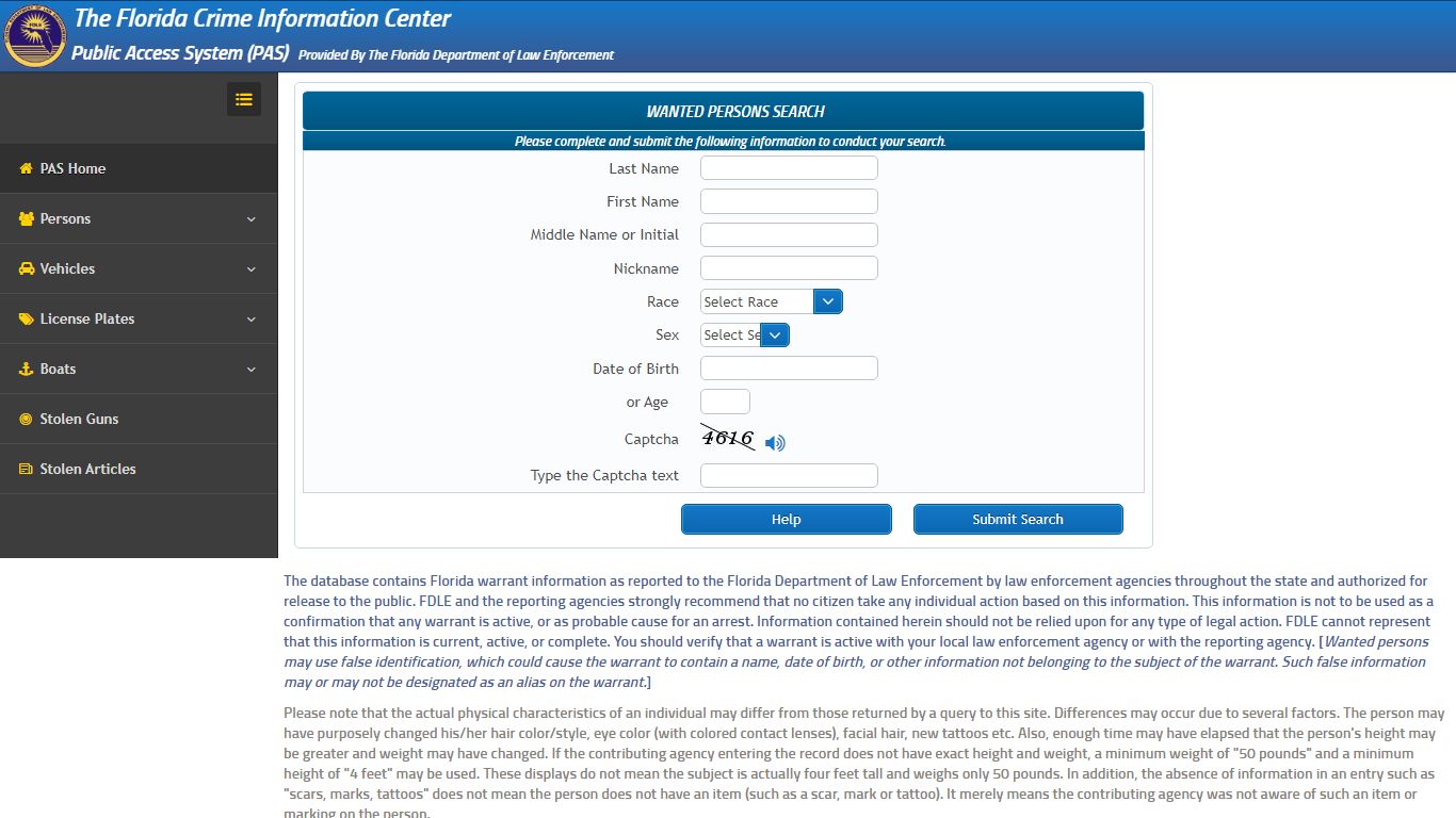 WANTED PERSONS SEARCH - pas.fdle.state.fl.us